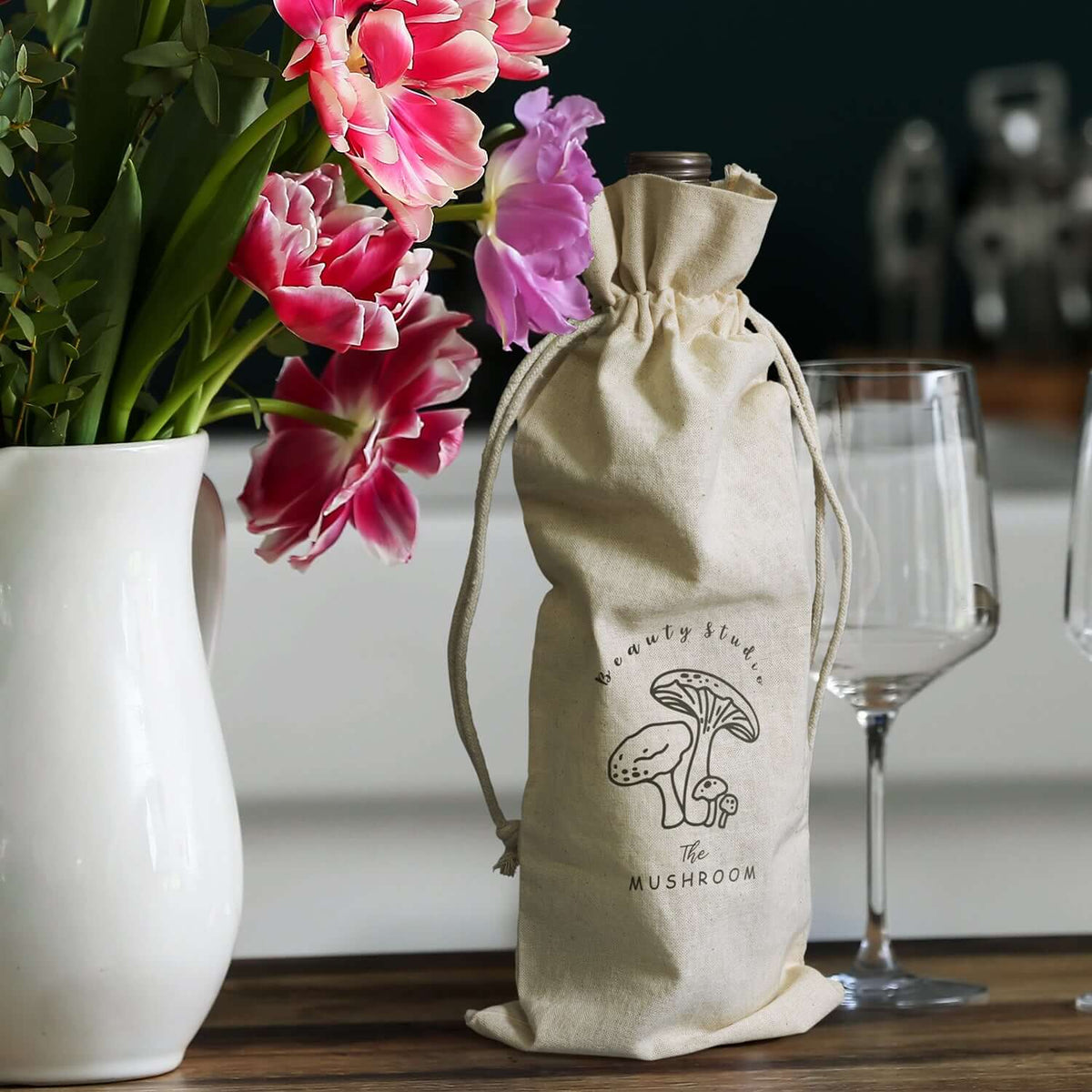 Cotton Wine Drawstring Bag Corporate Gift Singapore