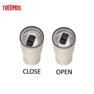 Thermos ICON™ Mug with Slide Lock Lid 710ml showing close and open positions, perfect for Corporate Gift Singapore.