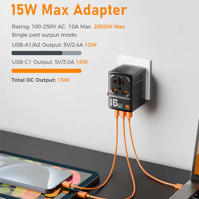 TESSAN 15W Travel Adapter with 1 USB C and 2 USB Ports Corporate Gifts Singapore