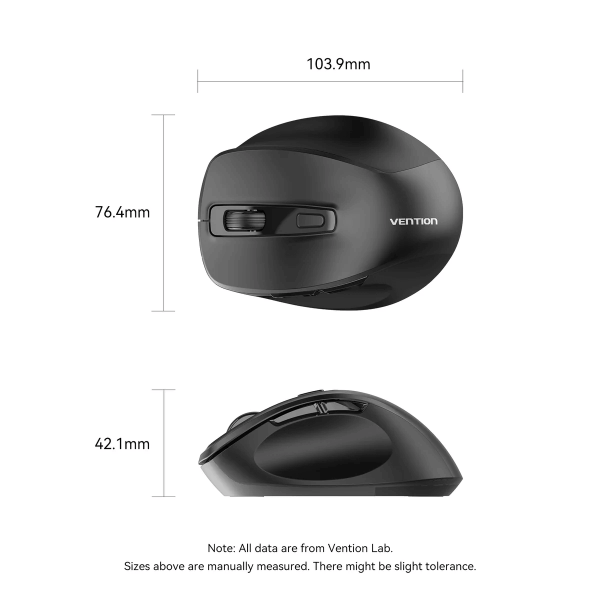 Vention 2.4G Wireless Ergonomic Mouse shown from top and side, emphasizing comfort and design for corporate gift.