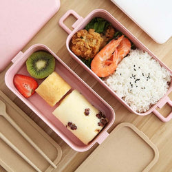 2-tier Wheat Straw Lunch Box with Fork and Spoon Corporate Gifts Singapore