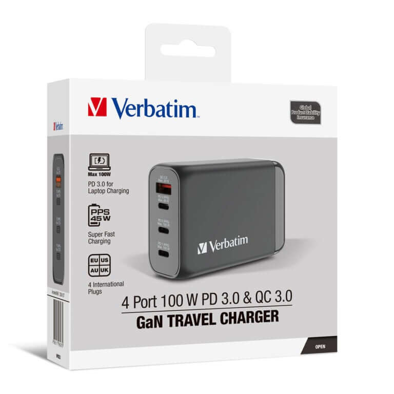 Verbatim 4 Port 100W PD 3.0 & QC 3.0 GaN Travel Charger Corporate Gifts Singapore