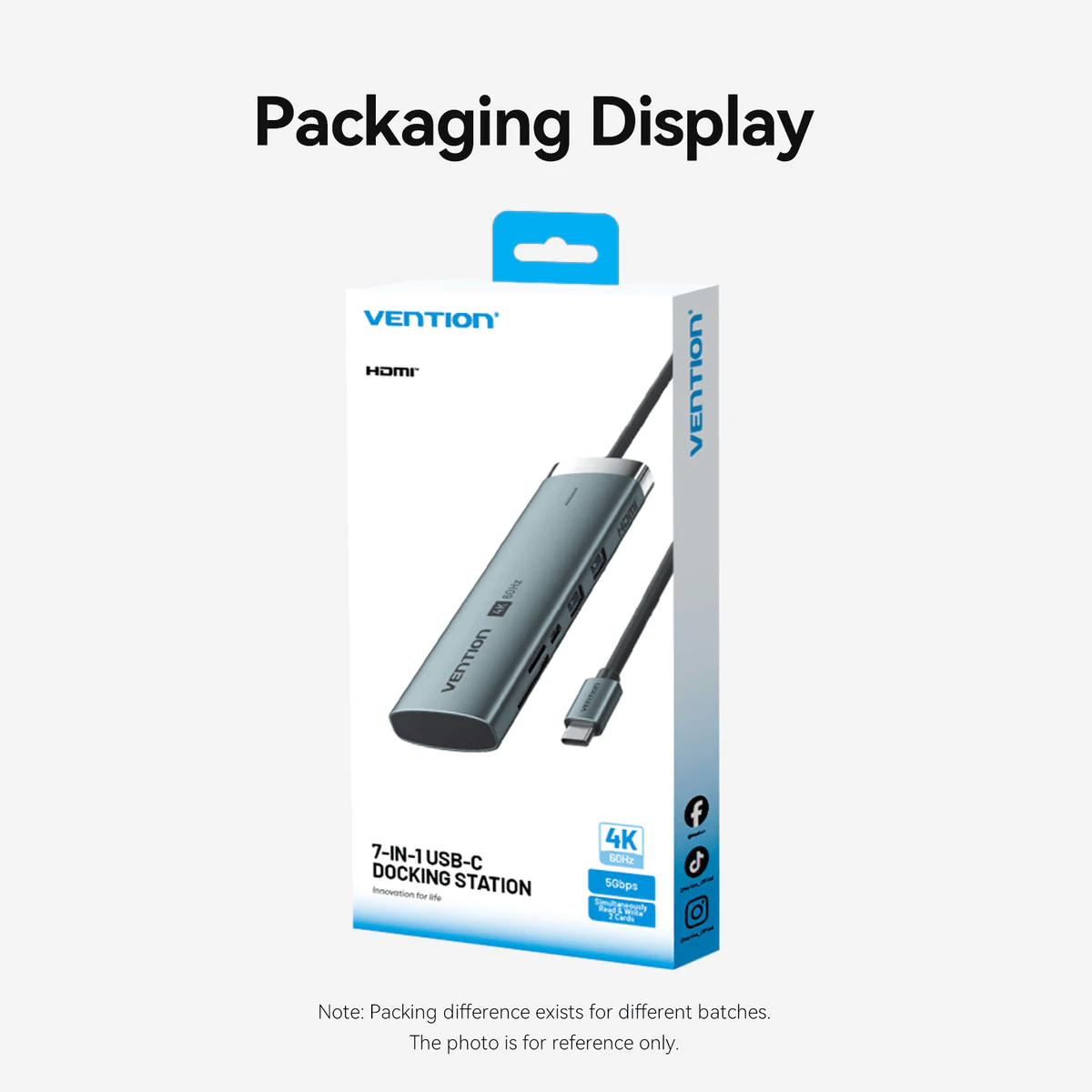 Vention 7-in-1 USB-C Docking Station packaging display for corporate gifts and connectivity solutions.