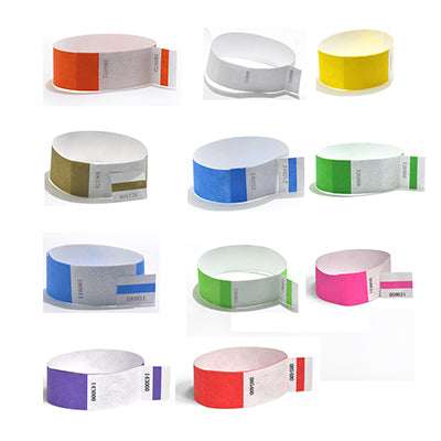 Assorted coloured wristbands with white detachable stub sections