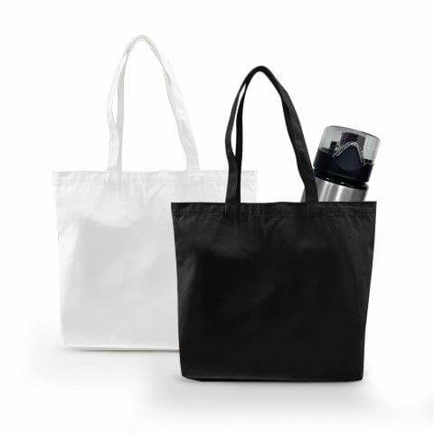 Light-coloured and black cotton canvas tote bags