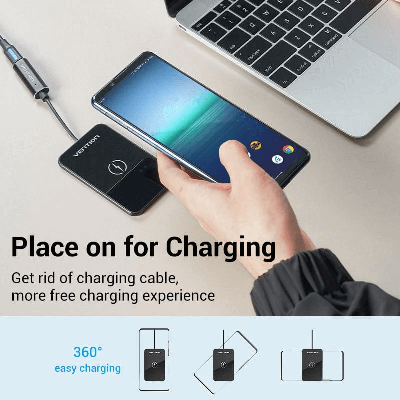 Vention Wireless Charger 15W Ultra-thin Mirrored Surface providing easy charging experience with a sleek design.