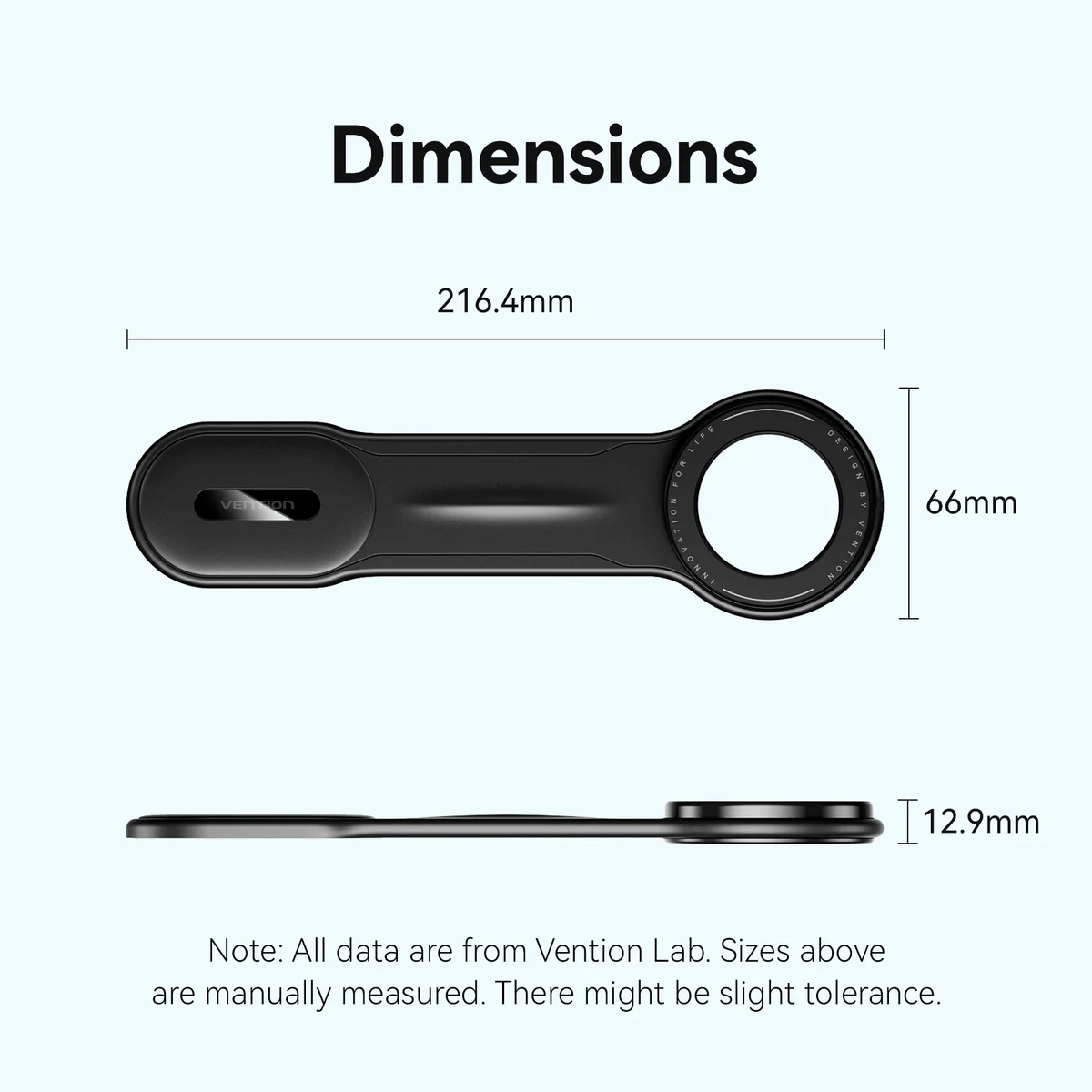 Dimensions of Vention Magnetic Car Phone Mount showcasing length and width measurements.
