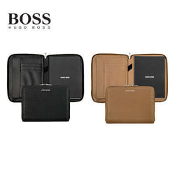Hugo Boss Conference Folder A5 Pure Iconic in black and camel, elegant corporate gift with refined details.