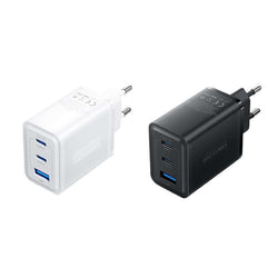 Vention 3-Port USB (C+C+A) GaN Charger 65W in black and white, perfect for corporate gift.