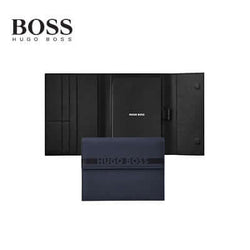 Hugo Boss Folder A5 Cloud displaying dark blue exterior and oversized logo, ideal corporate gift.
