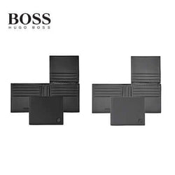 Hugo Boss Card Wallet with Flap Double B Saffiano showing sleek black leather design, ideal for corporate gift.