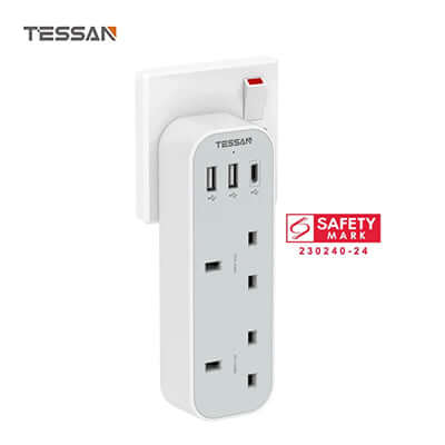 TESSAN Vertical Socket Extension Adaptor with 3 USB Corporate Gifts Singapore