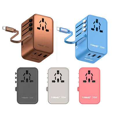 Momax 1-World+ 3-Port Travel GaN Charger With Built-in USB-C Cable 70W Corporate Gifts Singapore