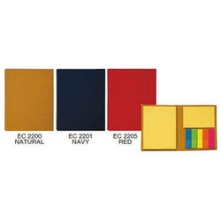 Eco Notepad with Hard Cover in Natural, Navy, Red colors with sticky notepad and colored tabs.