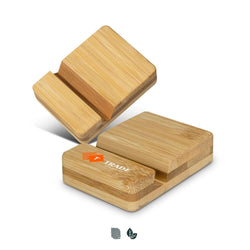Bamboo Phone Stand showcasing natural bamboo material, minimalist design, perfect for corporate gift.