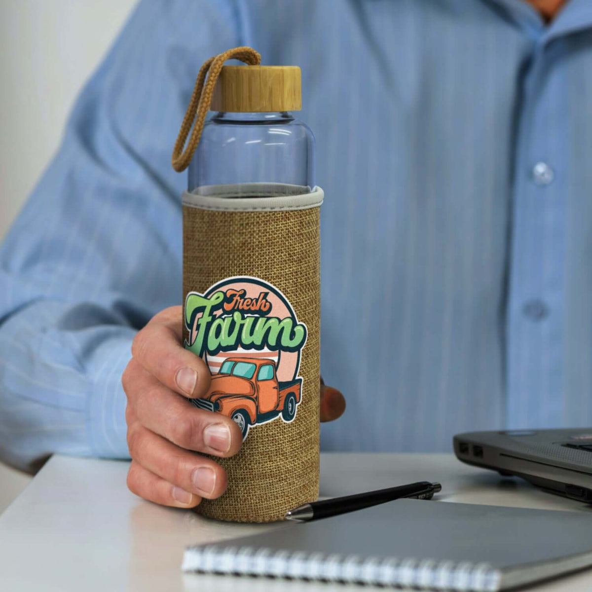 Eden Glass Bottle with Natural Sleeve Corporate Gift Singapore