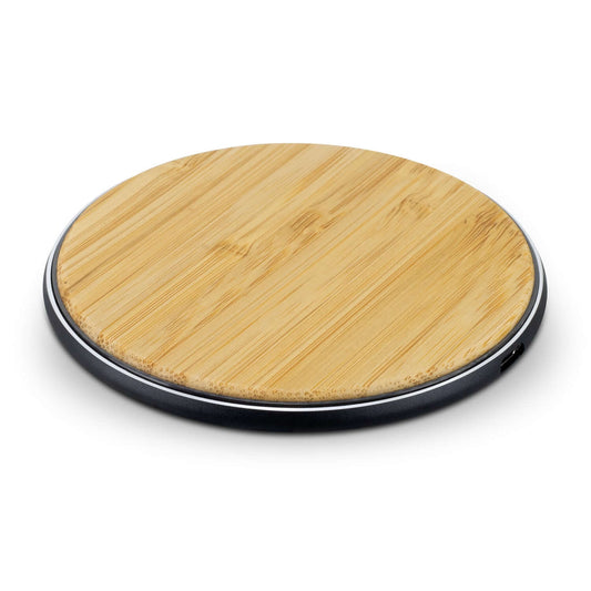 Bamboo 15W Wireless Fast Charger with natural bamboo pad and aluminum base