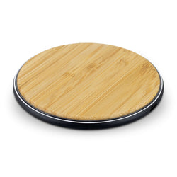 Bamboo 15W Wireless Fast Charger with natural bamboo pad and aluminum base