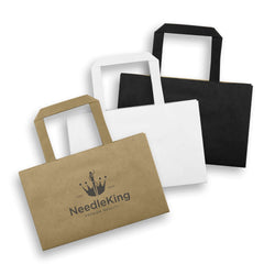 Small Flat Handle Paper Bag Landscape in black, white, and brown, ideal for corporate gifts.
