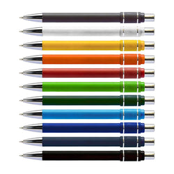 Variety of Eon Spinner Pens in multiple colors, showcasing retractable aluminium design for corporate gifting.