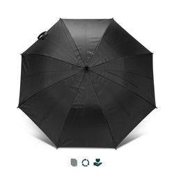 SPICE Waste2Gear Umbrella featuring a sleek black recycled ocean nylon canopy and sturdy design.