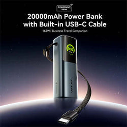 Vention 20000mAh Power Bank 165W with built-in USB-C cable and power indicator for efficient charging.