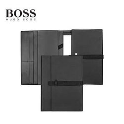 Hugo Boss Folder A4 Illusion Gear Black opened and closed view showcasing sleek design