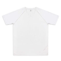 Custom Active V-Neck T-Shirt in white, featuring V-neck and raglan sleeves, perfect for corporate gifts.