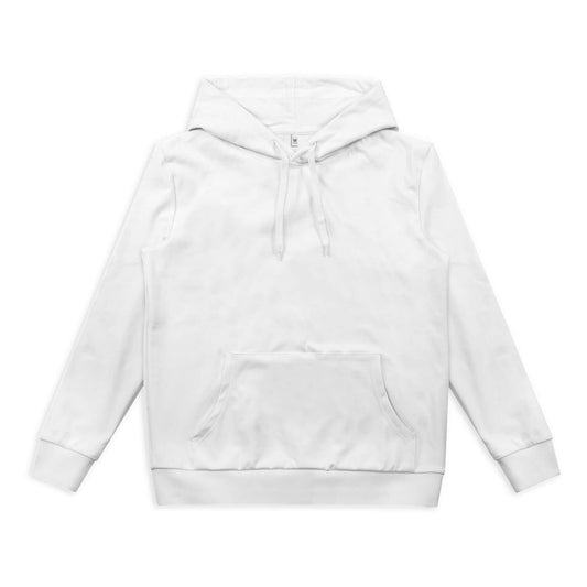 Custom Active Hoodie in white, featuring a kangaroo pocket and lined hood with drawstring.