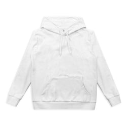 Custom Active Hoodie in white, featuring a kangaroo pocket and lined hood with drawstring.