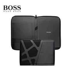 Hugo Boss Conference Folder Zip A4 Craft Black with sleek design and durable polyurethane construction.