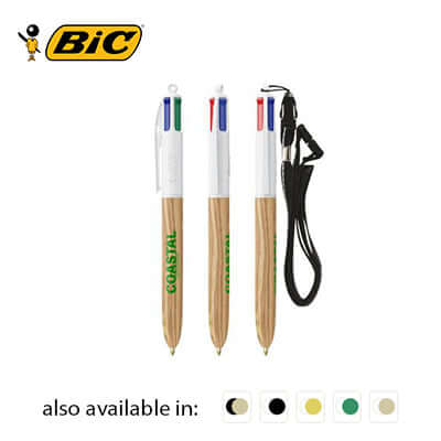 BIC 4 Colours Wood Style Ballpen with Lanyard Corporate Gift Singapore