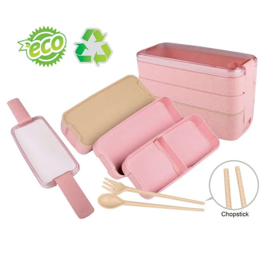 3 tiers Wheat Straw Bento Box Corporate Gifts Singapore