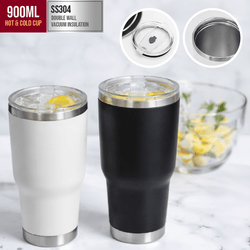 900ml SS304 Stainless Steel Tumbler with double wall vacuum insulation for hot and cold beverages.