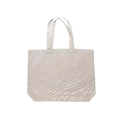 Beige cotton canvas tote bag with two long handles and a gusseted base