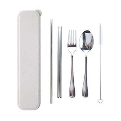 5 Pieces Stainless Steel Cutlery Set with Wheat Straw Case Corporate Gifts Singapore