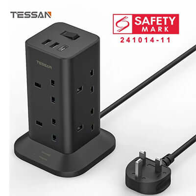 TESSAN Tower 8 Sockets Outlet Plug with 2 USB-A & 1 USB-C Ports Corporate Gifts Singapore