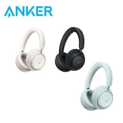 Anker Soundcore Space 2 Comfortable Noise Cancelling Headphones in white, black, and light green colors.