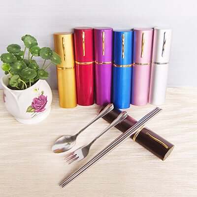 3pcs stainless steel cutlery set with folding chopsticks Corporate Gifts Singapore