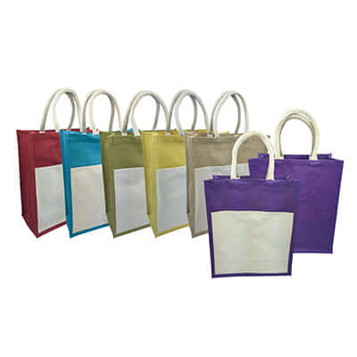 Eco Friendly Jute Tote Bag with Canvas Pocket Corporate Gifts Singapore
