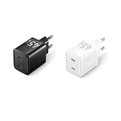 Vention 2-Port USB (C + C) GaN Charger 45W in black and white, ideal for efficient device charging.