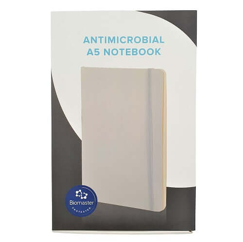 White A5 notebook shown in its printed presentation box.