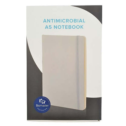White A5 notebook shown in its printed presentation box.