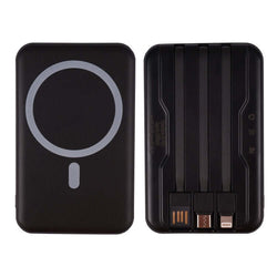 10000MAH Wireless Power Bank with Magsafe showing sleek black design and integrated cables, ideal as a corporate gift.