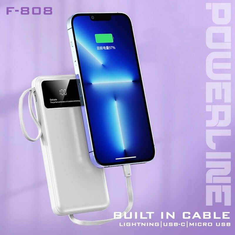 10000mAh Powerbank with 4 Detachable Built-in Cables & Mobile Stand - Giftmart.sg