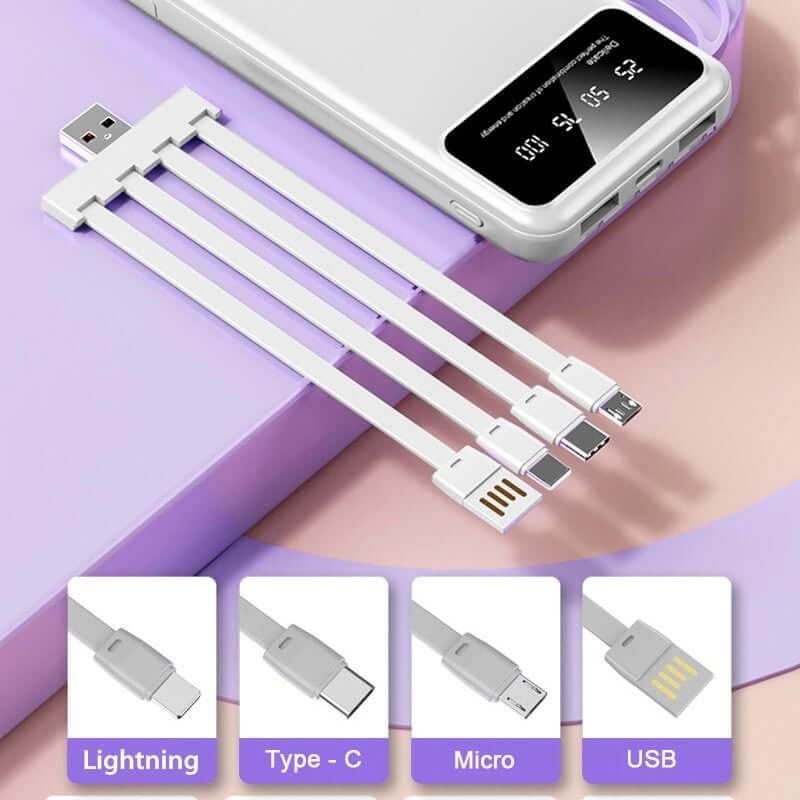 10000mAh Powerbank with 4 Detachable Built-in Cables & Mobile Stand - Giftmart.sg