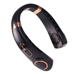 Portable Neck Fan in sleek black design, ideal for keeping cool and perfect as a corporate gift.
