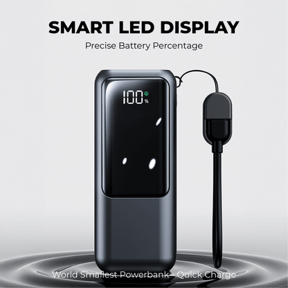 World Smallest Quick Charger Powerbank 10000MAH with smart LED display for precise battery percentage.