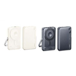 Remax MC-05 Magnetic Wireless Charging Powerbank with Stand in white and black colors.