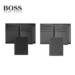 Hugo Boss Card Holder with Flap and Money Pocket Double B Saffiano displayed with stylish black leather wallets.